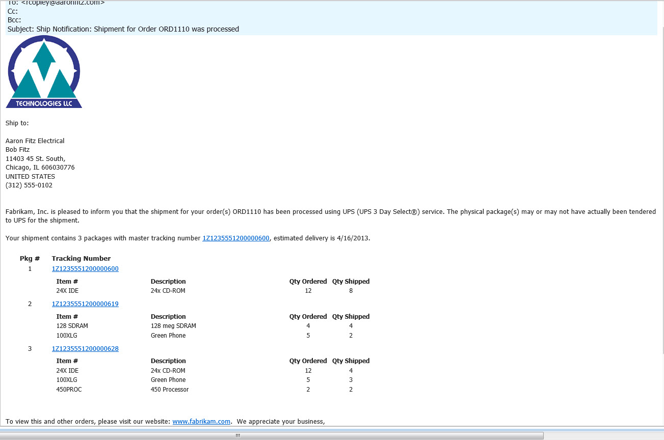 shipping software email notification