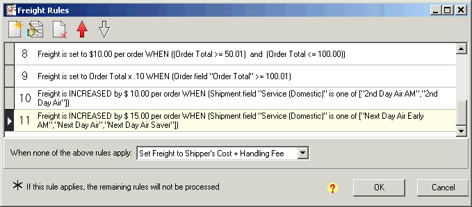 shipping-software-freight-rule-order-total Use ShipGear freight rules to define shipping based on order total or service